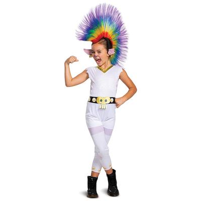 Disguise Queen Barb Trolls Costume, Trolls World Tour Rainbow Barb with Child's Headpiece, Deluxe Size <(7-8), Multicolor