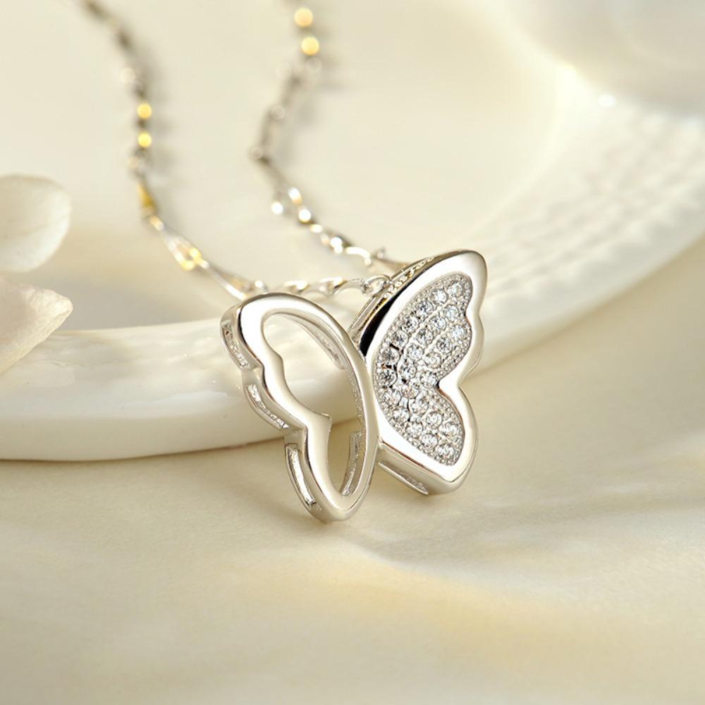 925 Silver Butterfly Necklace for Women Short Diamond Pendant Fashion Jewelry