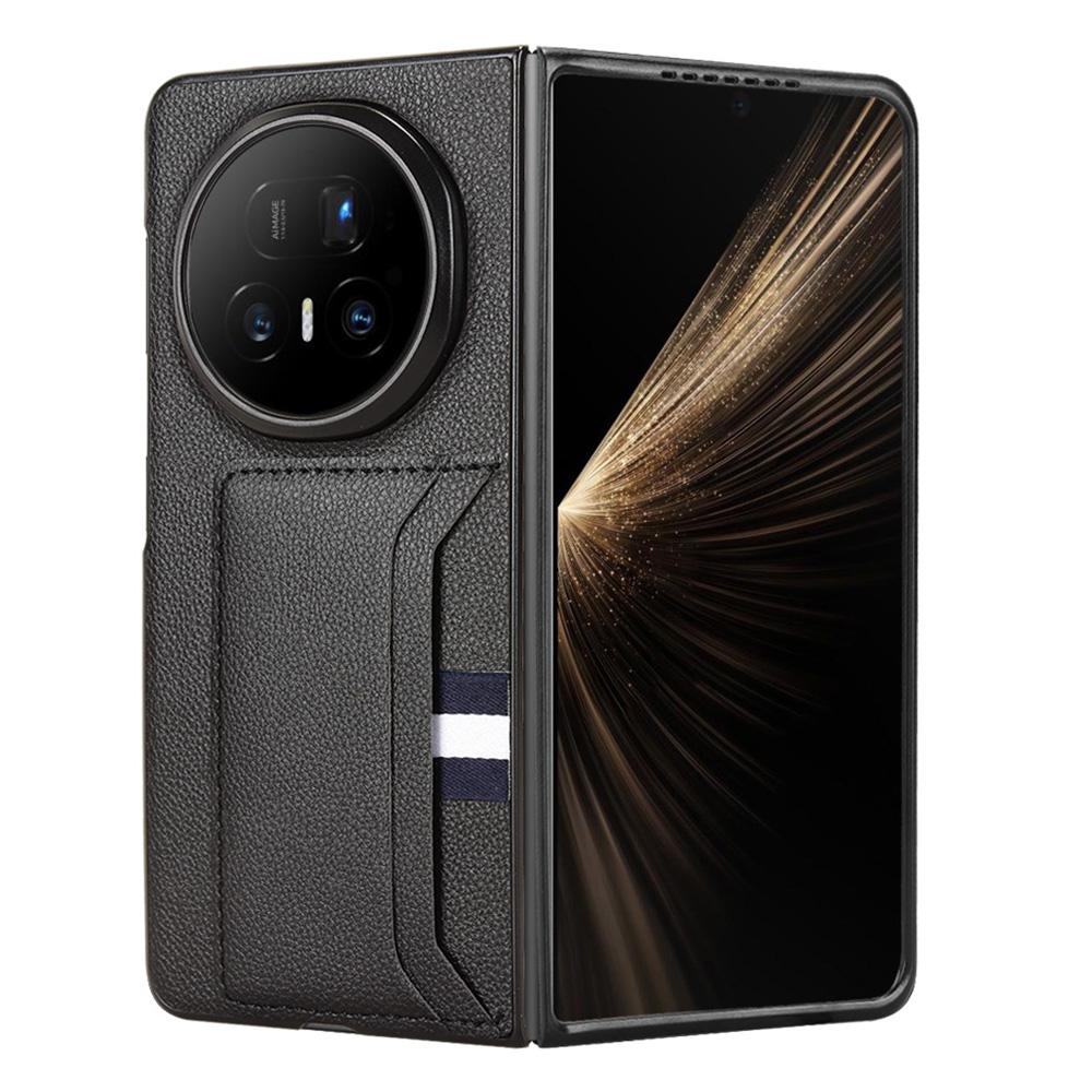 Etui na Honor Magic V5 5G z uchwytem na karty, skóra o fakturze liczi + PC, pokrowiec na telefon