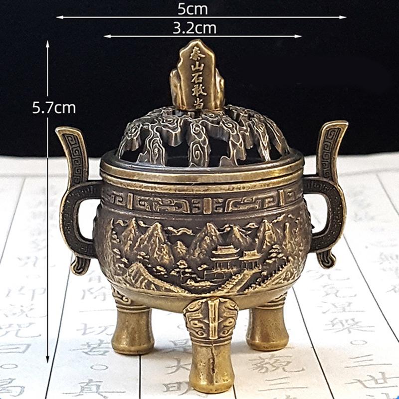 Traditional Chinese  Taishan Stone  Incense Burner | Antique Brass Censer with Mountain Carvings