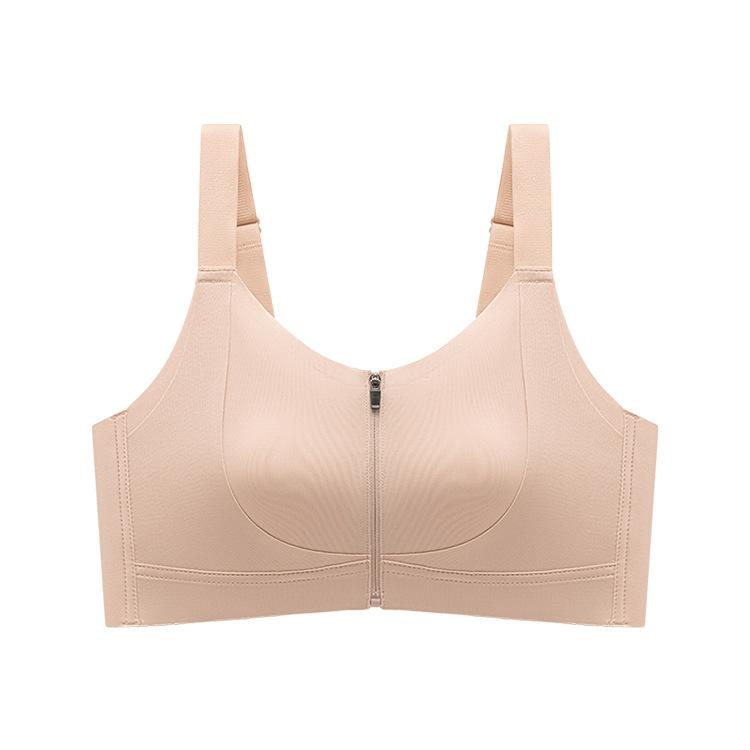 Glossy front zipper ultra-thin women's big breasts with small breasts, rabbit ears, large size adjustment bra