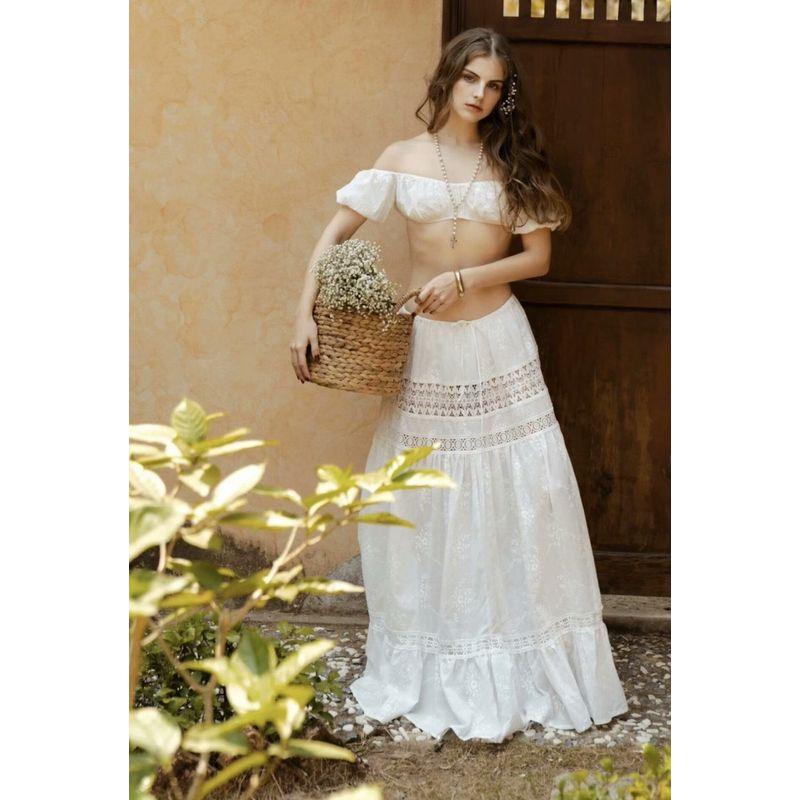 Suit2024 Summer New Arrival European and American Beauty Bloggers Vacation Lace Short Sling A- line Skirt Long Dress Suit Women