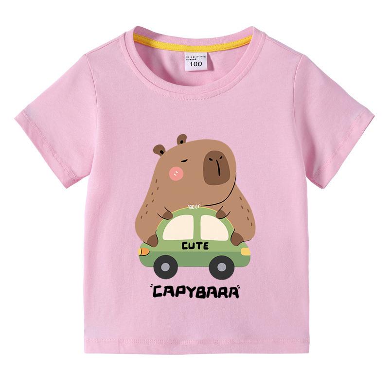 Capybara Tshirt Kids Girl Boy Summer Funny Cartoon T Shirt Cute Animal Kapibara Comic Clothes Children Short Sleeve Tops Tee