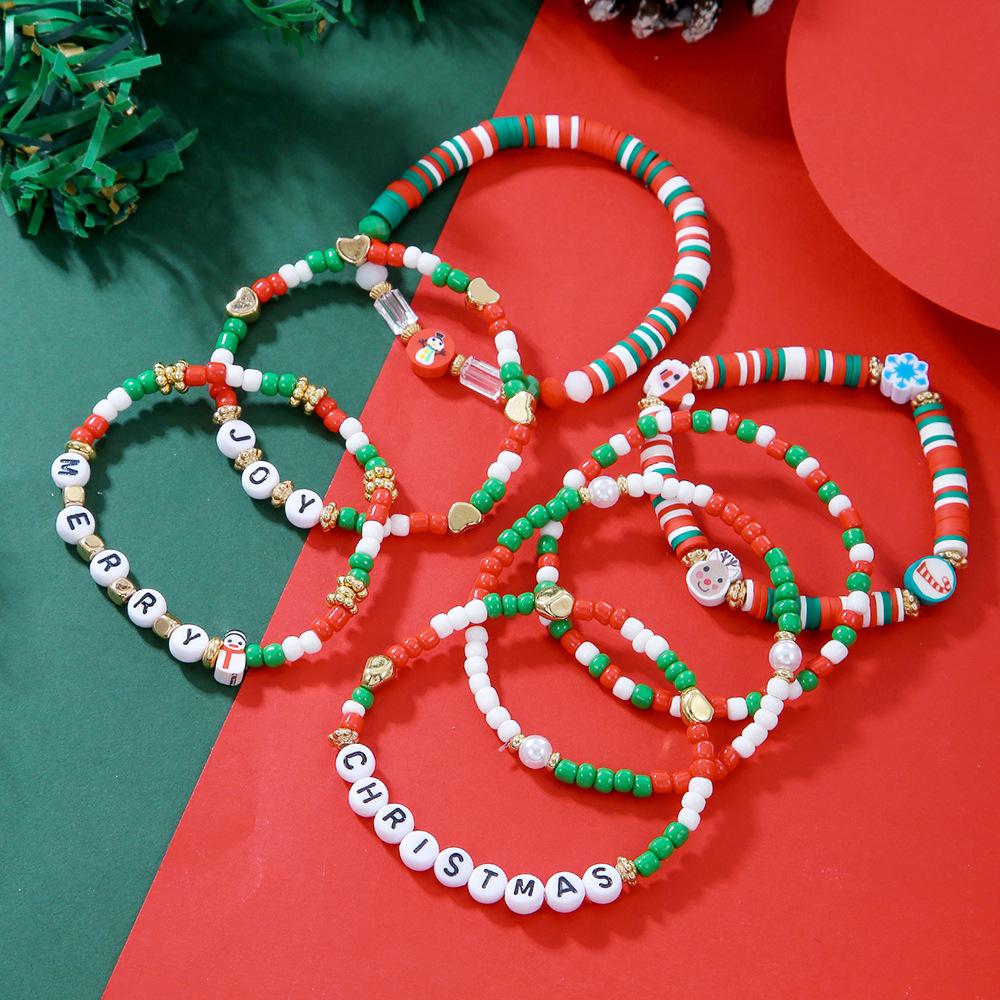 Christmas Bracelet Set Holiday Ornaments Snowman Santa Bracelet