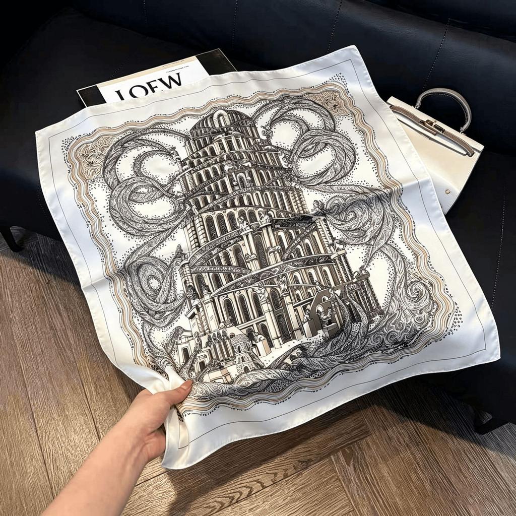 Lao Qian Feng Coffee Color Cashew Nut Silk Scarf Headscarf Versatile Neck Square Scarf Premium Sense Female Foreign Style Decorative Scarf Scarf