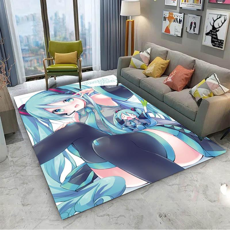 Alfombra 3D de Anime H-Hatsune V-Vocaloid Kawaii Girls para Decoración de Habitación Hogar Niños Regalo Puerta Alfombra para Zona Infantil Felpudo Antideslizante