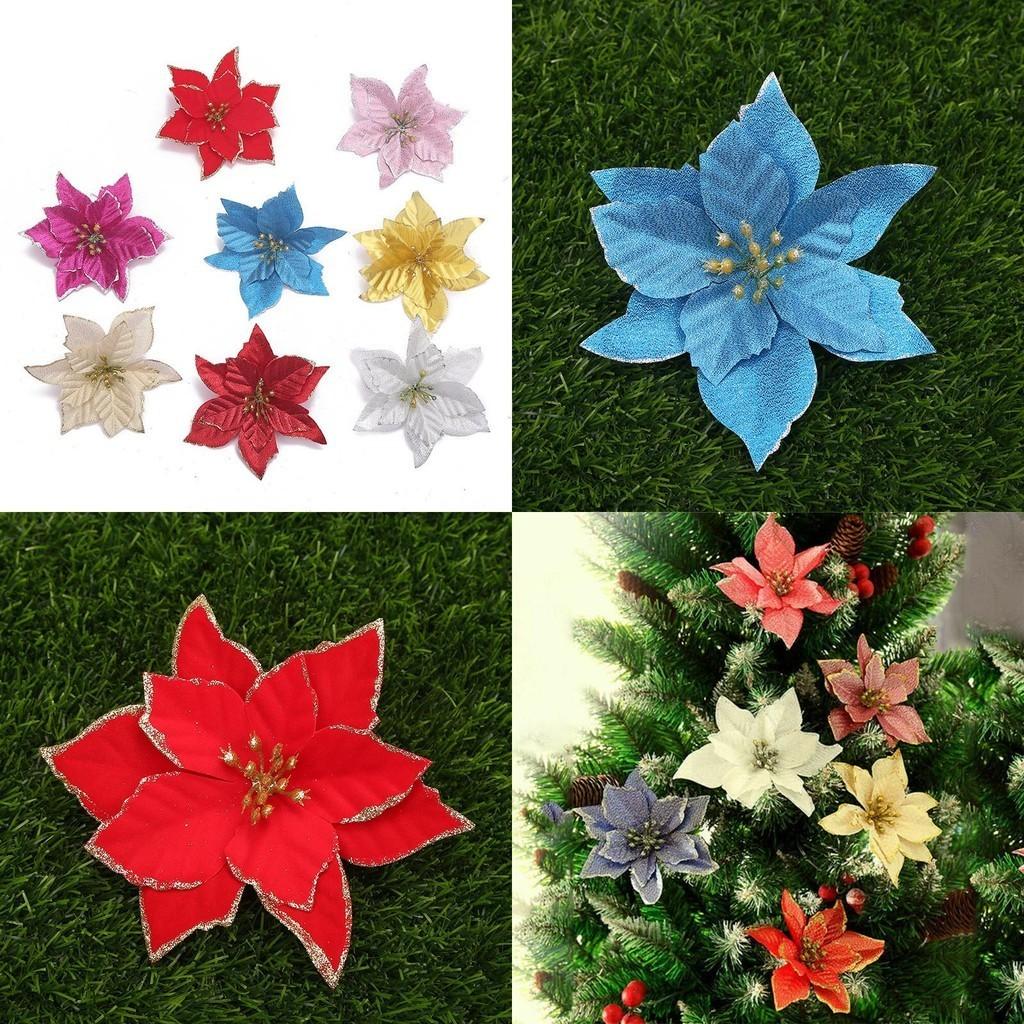Splendido Set da 10 Fiori Stella di Natale Grandi Glitterati per Decorazione Albero Festivo