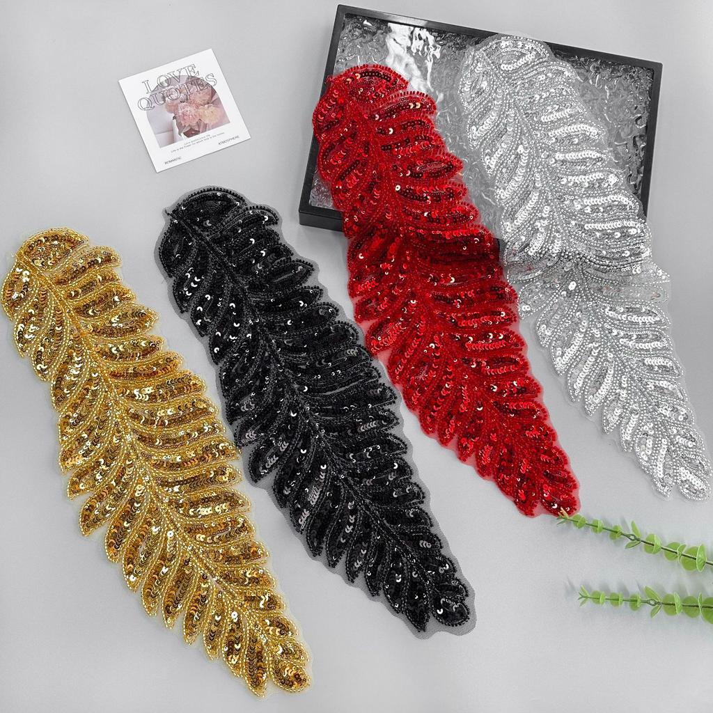 Heavy Industry Mesh Yarn Beaded Cloth Sticker Leaf Patch Decorative Clothing Dress Performance Clothing Accessories Front Collar Cloth Sticker