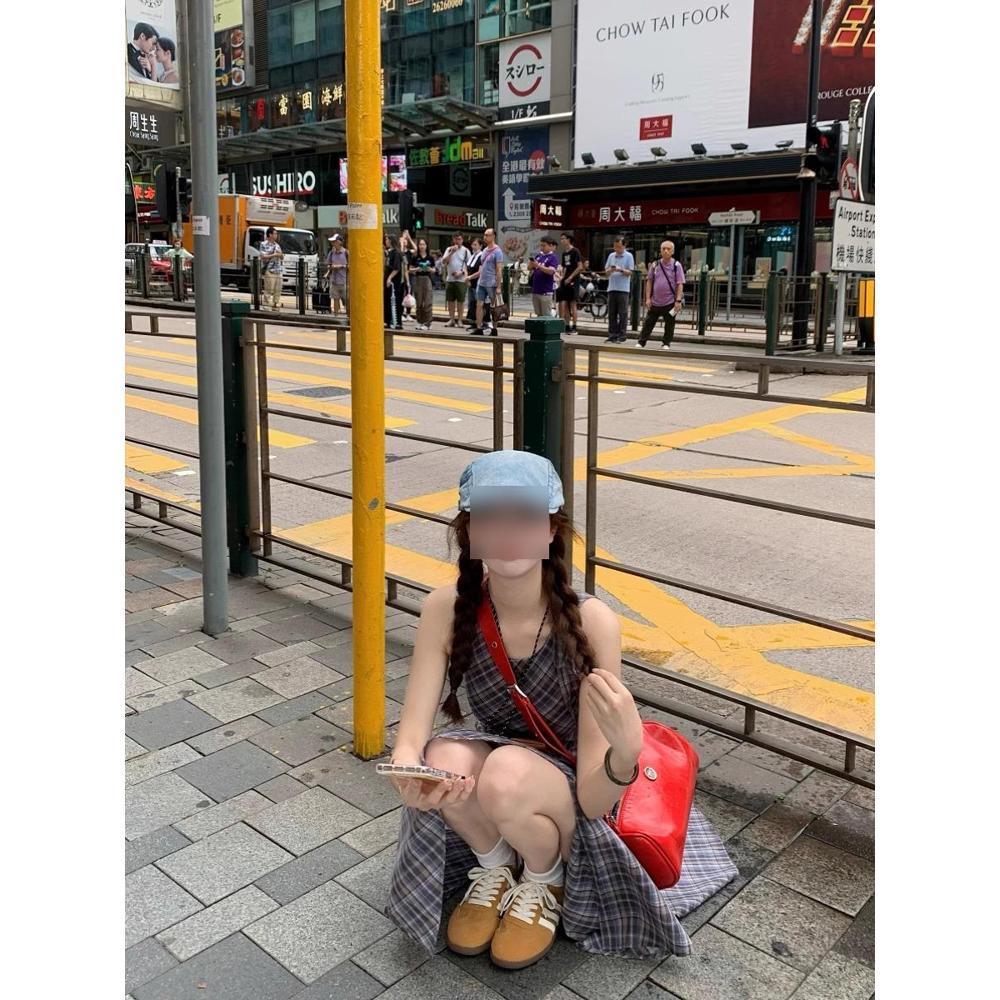 Plaid neck sleeveless vest dress children's summer new foreign style small man high sense irregular long dress