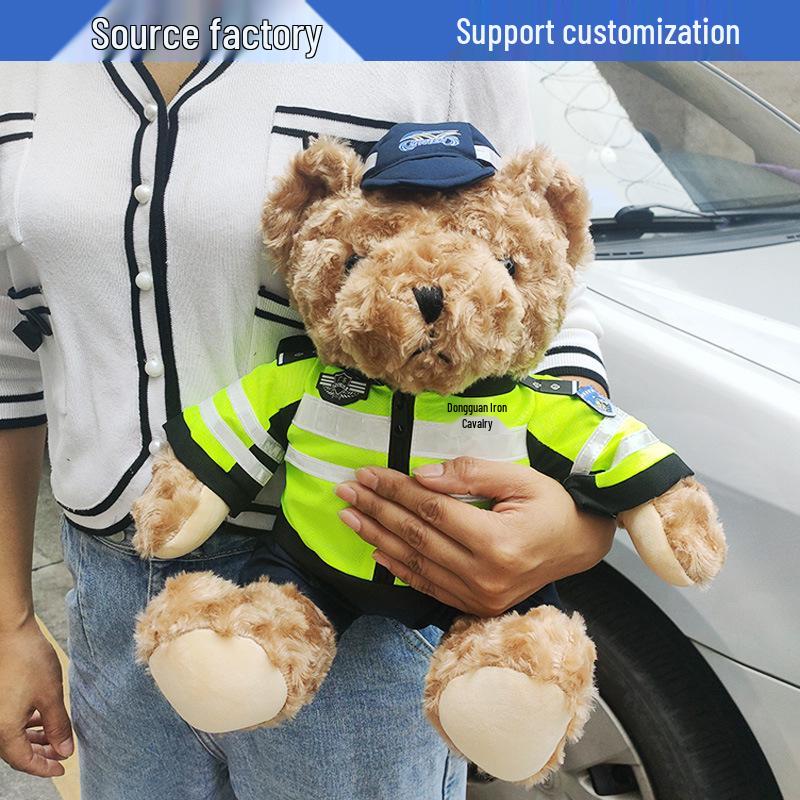 

Large Internet Celebrity Police Bear Plush Toy with Motorcycle Figurine 35 cm
