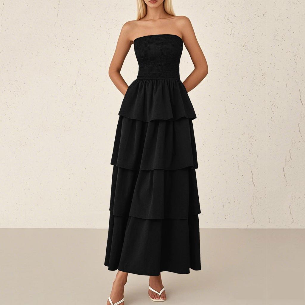 Women's Fashion Sheath Shrunken Pleated Layered Pleated Casual Beach Tank Dresses