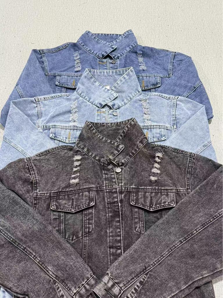 Women's Versatile Ripped Denim Jacket - European & American Style, Loose Fit