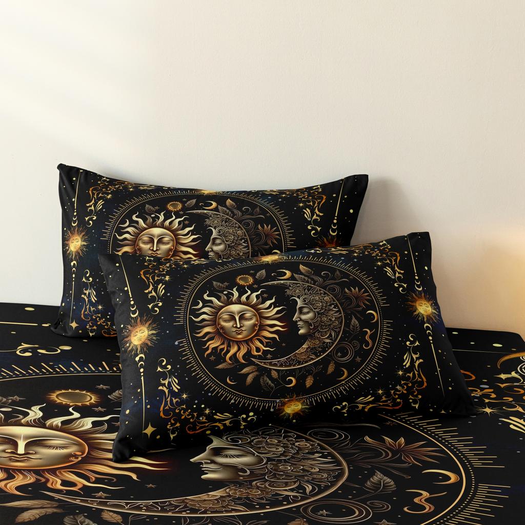 3Pcs Sun Moon Celestial Duvet Cover Set, Gothic Bohemian Bedding With Pillowcases, Soft Comfor Cover For Adult Witchy Home Decor