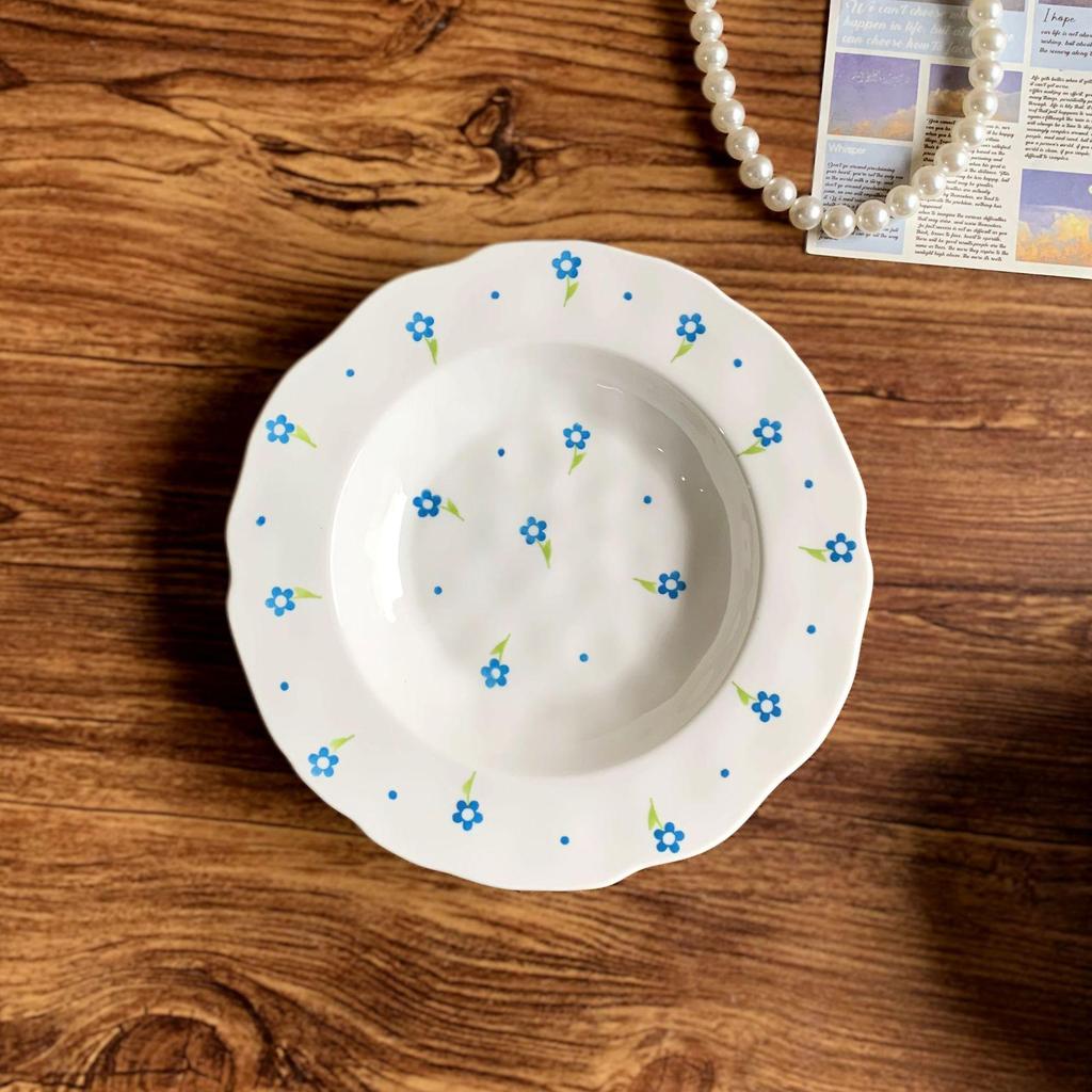 Korean INS Style Hand-Painted Irregular Ceramic Plate for Desserts, Salads, and Soups