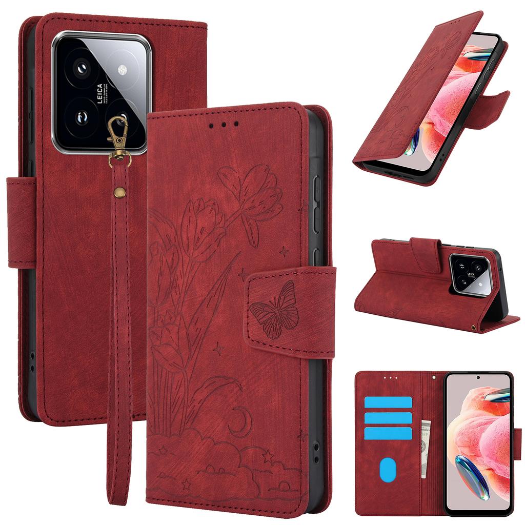SY-001 For Xiaomi 14T Pro Case Flower Butterfly Leather Wallet Phone Cover with Hand Strap
