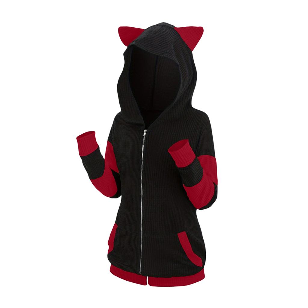 European & American Fall/Winter Hoodie - Thickened Ears Mid-Length Color-Block Hooded Cross-Border Sweatshirt