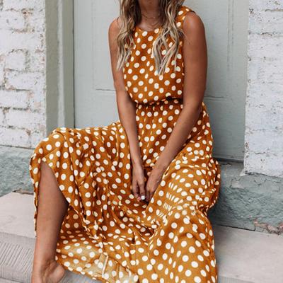 Spring Summer Fashion Versatile Printed Polka Dot O-Neck Long Women's Dresses