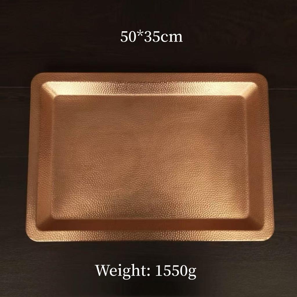 Multiple Sizes Rectangle Shape Copper Fruit Tray,Vintage Hammer Texture Home Food Plate Tableware,Snack Disc Table Decoration