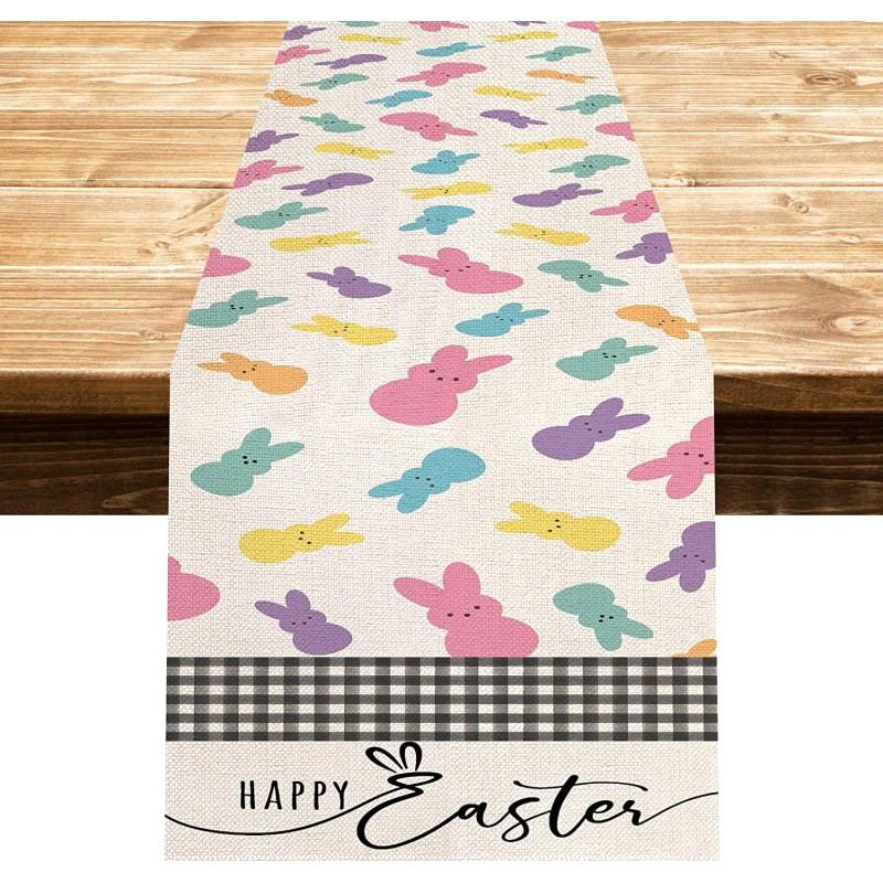 1PC Bunny Rabbit Flowers 13x72" Kitchen Dining Cute Table Runner 2025 Home Party Decor Linen Easter