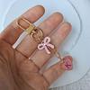 Creative Letters Metal Pink Bow Keychain Fashion A-Z 26 Letters Keyring Charms Mobile Phone Key Holders Bag Accessories Gift