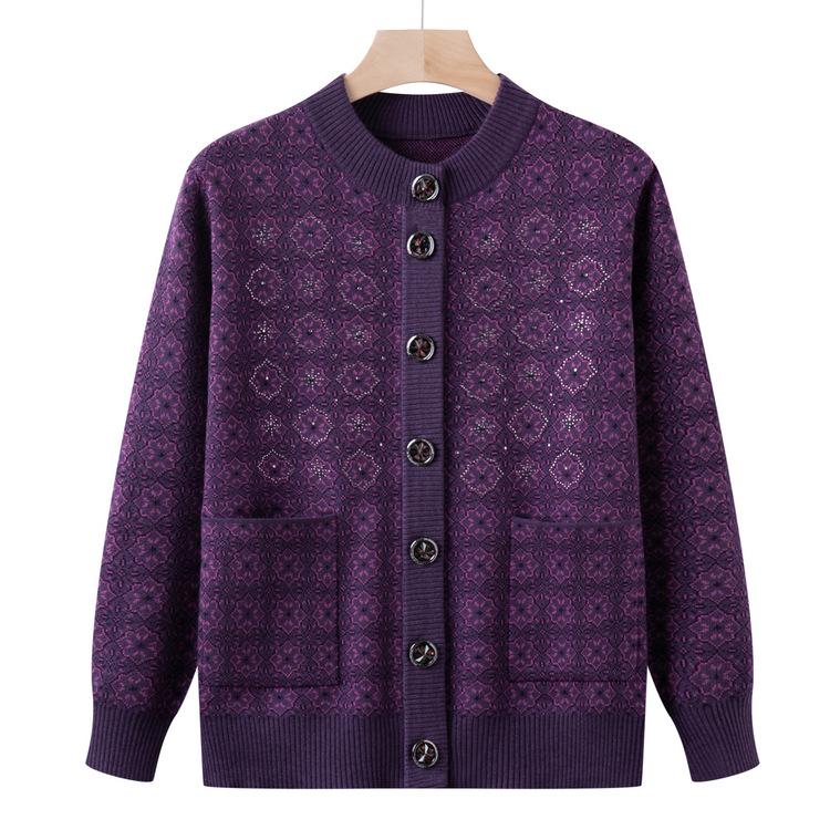 Middle-aged and Elderly New High-end Sweater Jacket for Women, Grandma, Autumn and Winter Fashionable Sweater Mother Wear Autumn Cardigan Top