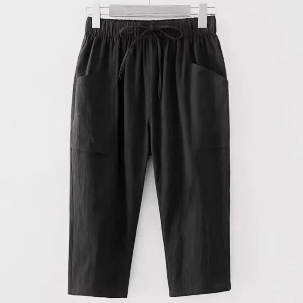 Plus Size Loose Plus Size Women's Casual Cotton Elastic Waist Straight Leg Seven-Foot Pants New Plus Size Clothing