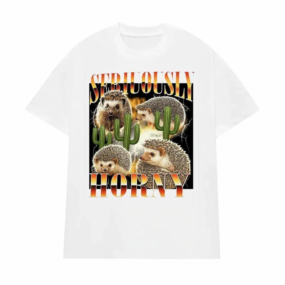 

Cute Hedgehog Cactus Graphic TShirt Funny Animal Slogan Tee Summer Short Sleeve Casual Unisex Streetwear Fashion Top S