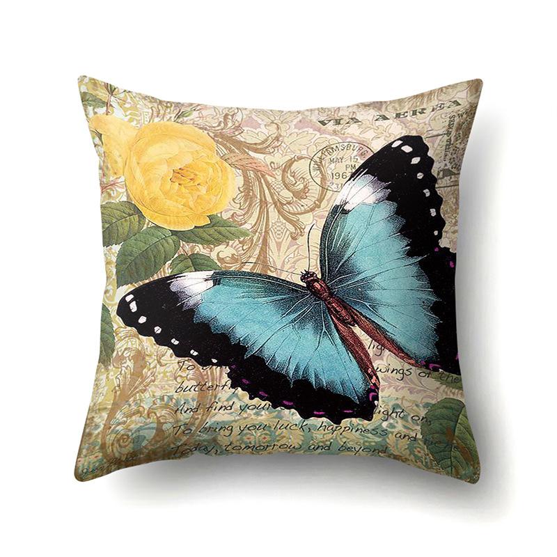 Polyester Pillowcase Peach Leather Velvet Decoration Printed Butterfly Pillowcase Waist Cushion Cover Car Cushion Head Cushion Cover
