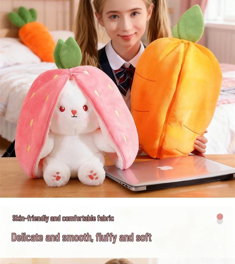 Influencer-Inspired Strawberry Bunny Plush Toy: Cute, Soft Hugging Doll for Girls