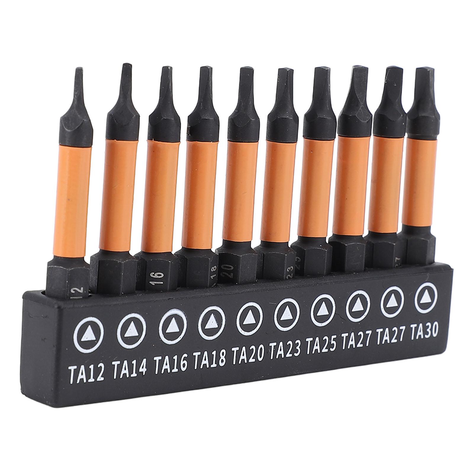 

Набор из 10 треугольных бит для отвертки, длина 50 мм, шестигранный хвостовик 1/4 дюйма, легированная сталь S2, магнитные