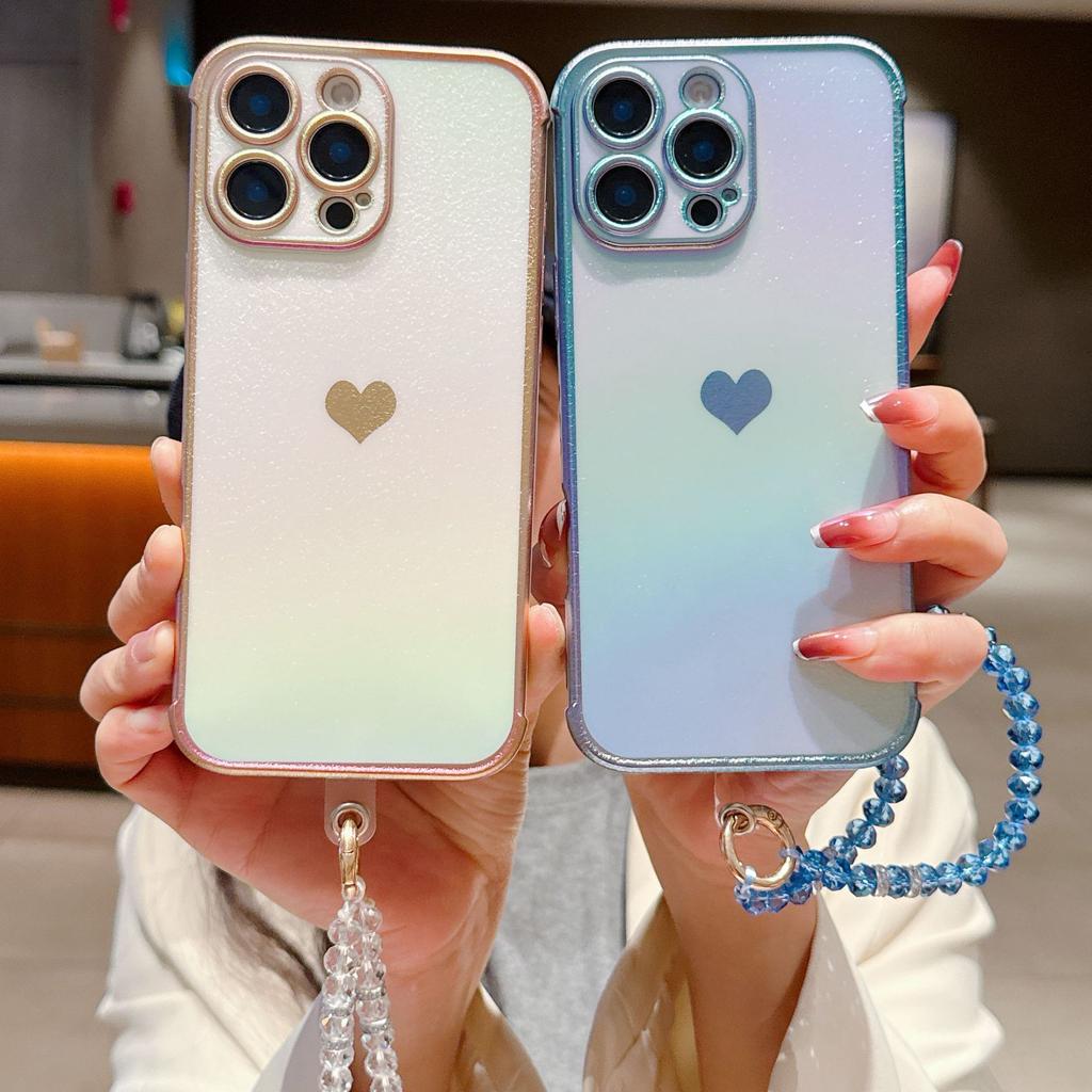 Applicable iPhone16Promax silk side love mobile phone case Apple 15 protective case crystal lanyard