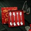 4PCS Gold Silver Christmas Gift Elk Christmas Tree Dessert Spoon Cutlery Spoon Set Fruit Coffee Spoon Cutlery Christmas Gift