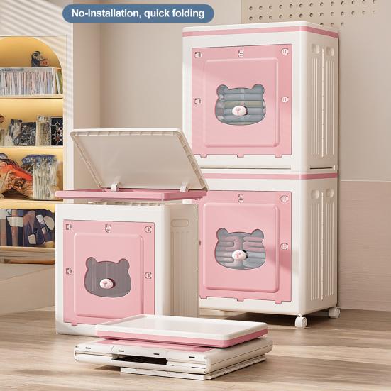 Yousheng Stackable Storage Bin with Lid Foldable Storage Box with Door And Casters Collapsible Rolling Organizer for Bedroom Closet Living Room