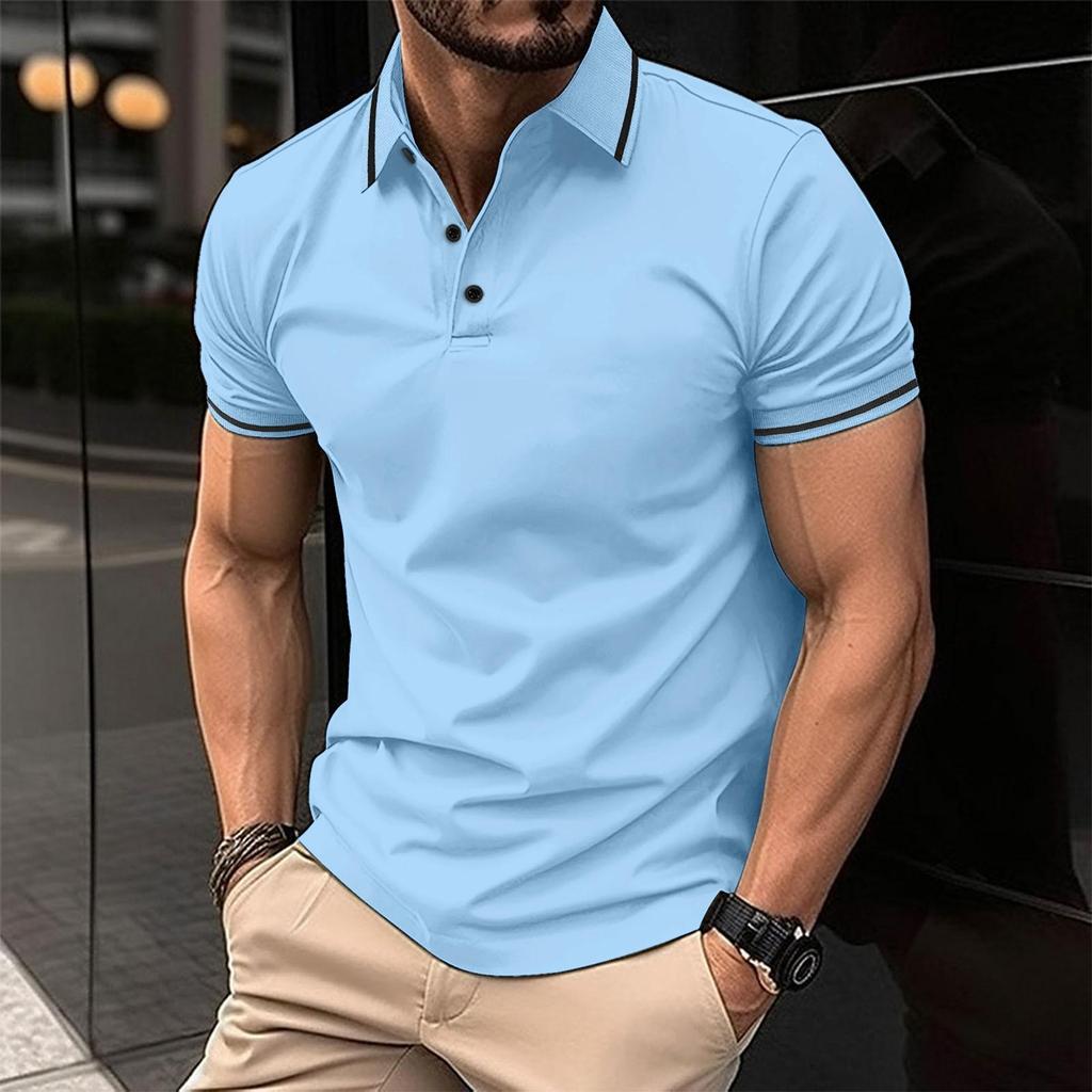 T-shirt Moda Estiva Uomo Bottoni Collo a Coste Polo Sportiva Top