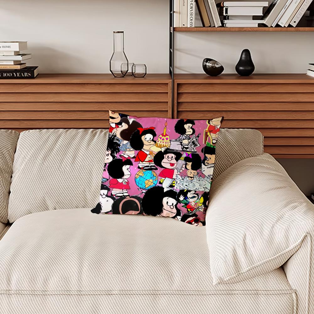 Mafalda Cartoon Cute Pillow Case Sofa Living Room Bedroom Headboard Backrest Cushion Square Cushion Nap Time