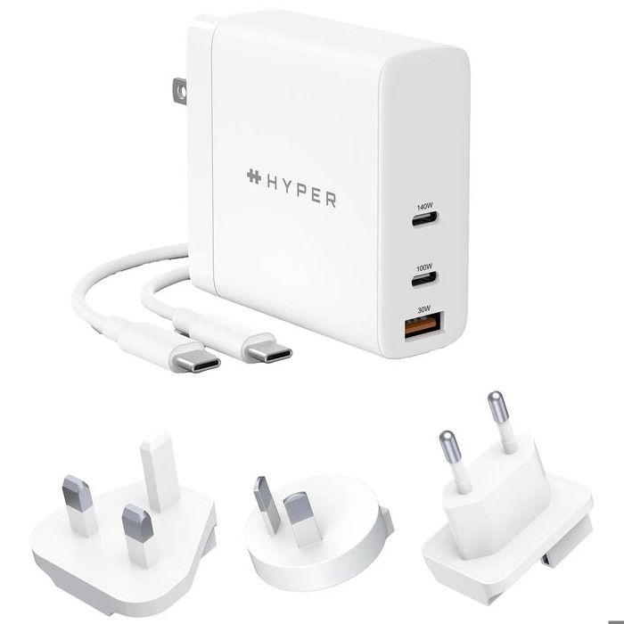 HYPER HJG140WW, Intérieur, AC, 2 M, Blanc Le CHARGEUR GAN HYPER HYPERJUICE 140 W - GLOBAL - CHARGEUR ADAPTATEUR MULTI-PORT Est Un