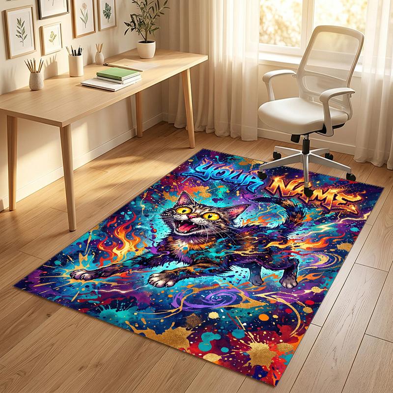 Cat Theme Crystal Velvet Rug Personalized Custom Name Text Soft Floor Mat Home Decor