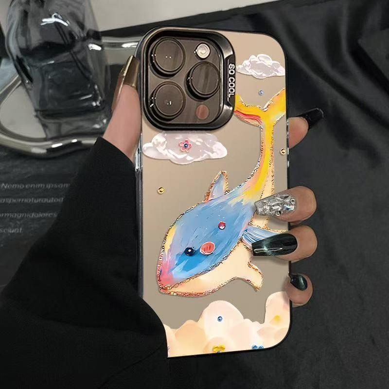 Creative Painted Whale iPhone Case for iPhone 13-17 Models, Cute Design 15