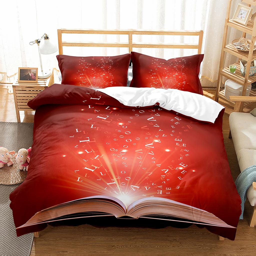 Magic Book Duvet Cover Set Purple Light Book Comforter Cover Lightweight Polyester Quilt Cover with Pillowcase for Kids Teens