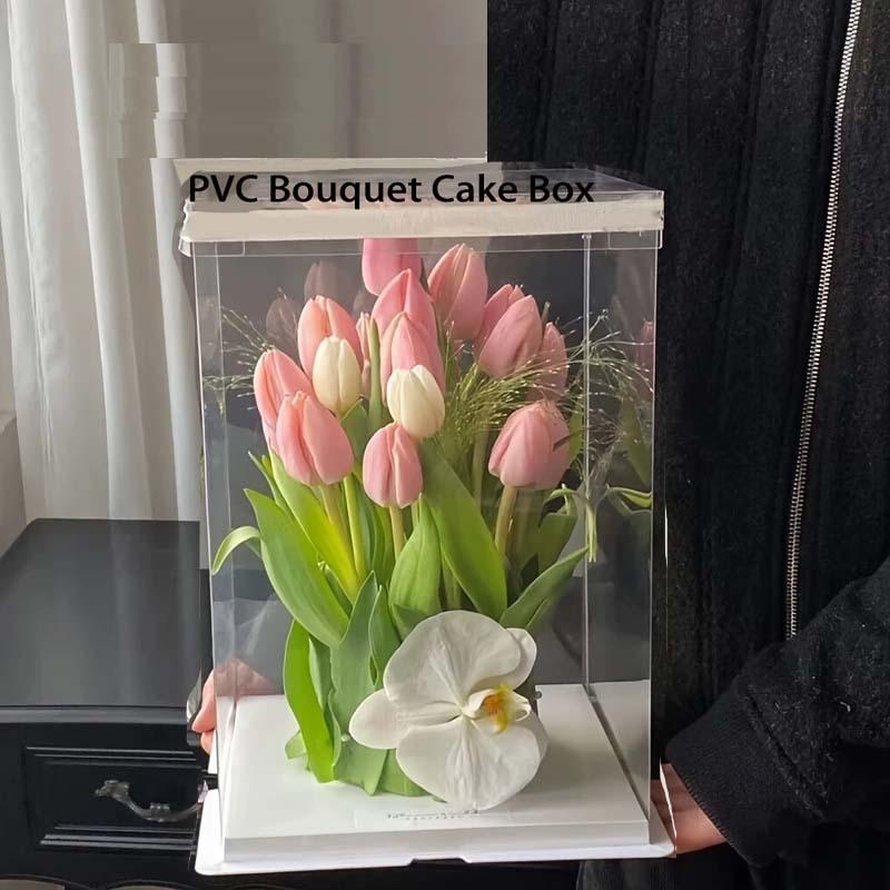 5pcs Transparent Flower Box Cake Packaging Boxes Carrier Container for Large Tall Layer Tiered Cakes Flower Packaging Box No Ribbons