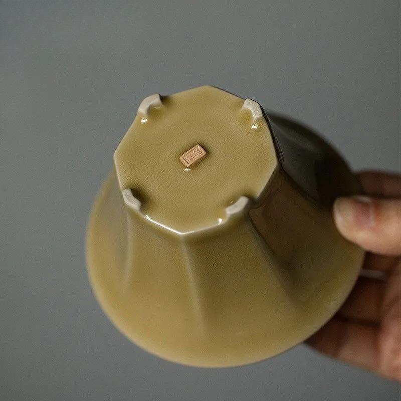 125ml Ding Kiln Yellow Eight Square Thin Tire Gaiwan Vintage Tea Tureen Tea Bowl With Lid Kit Tea Brewing Cover Bowl Teaware
