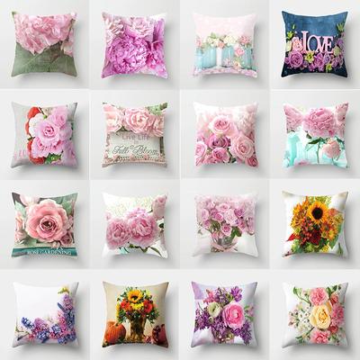 Rose Sunflower Flower Series Polyester Cushion Cover Nordic Style Home Decoration Pillowcase Sofa Bed Car Pillowcase