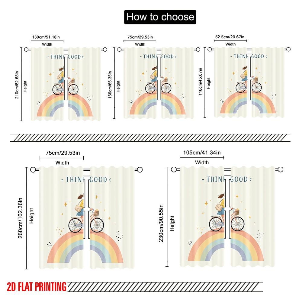 2pcs 2D Flat Printing Party Curtains Think Good Bike Ride Polyester Without Electricity 0 Use for Booths Studio Props