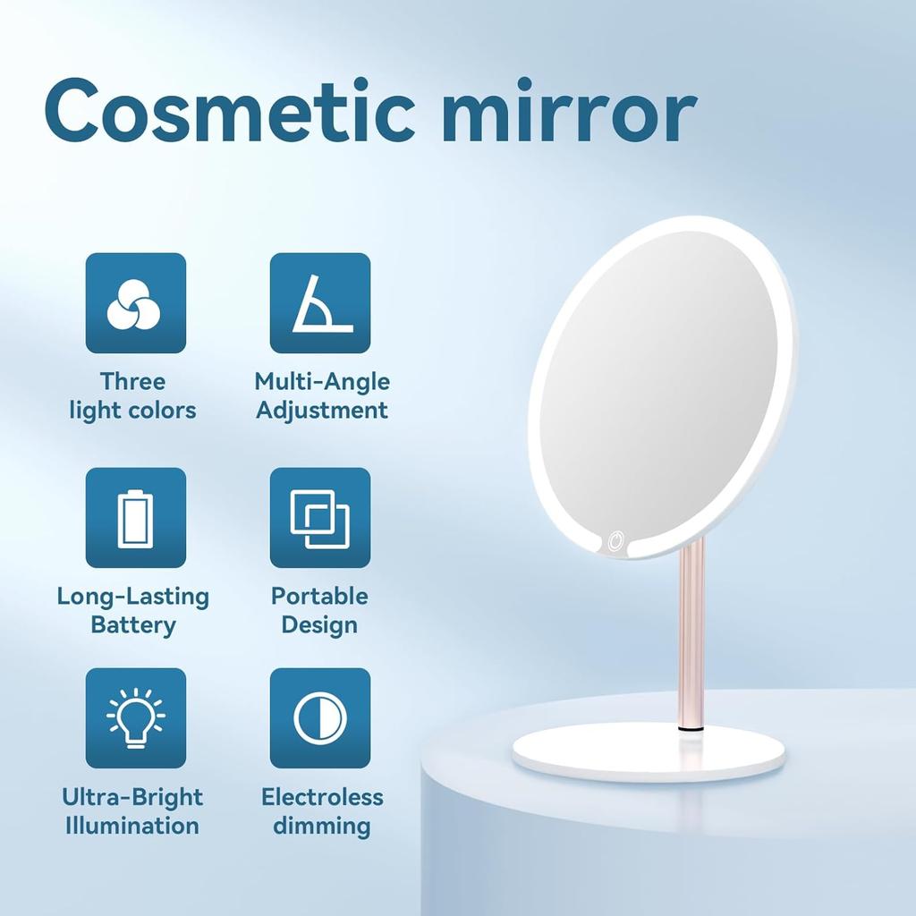Portable Vanity Makeup Mirror with Lights Touch Control 3-Speed Brightness Multi-Angle LED Cosmetic Mirror for Makeup & Grooming