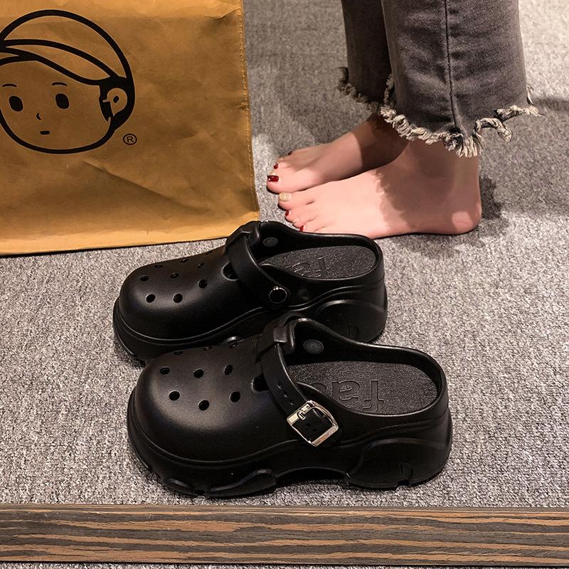 Women's Hole Shoes Thick Sole Slippers  Indoor Anti Slip Thick High Heels Sandals Summer Slippers Outdoor Beach Sandals