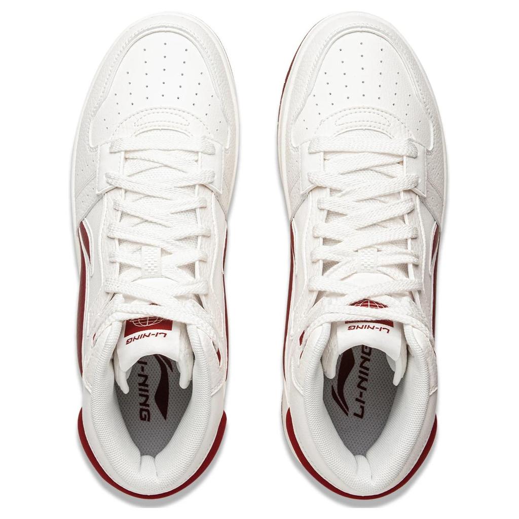Li Ning Tianji Soft HI Slip Resistant Abrasion Resistant Mid Top Skateboard Shoes Men's White Red AGCU367-1