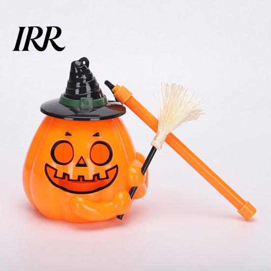 Handheld Pumpkin Pole Light Glowing Halloween Lantern, Jack O Lantern with Witch Hat Broom, Candy Collecting Up Decor, Trick or Treat Prop for