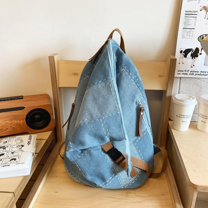 Denim Folding Backpack Patchwork Couple Backpack Student Backpack