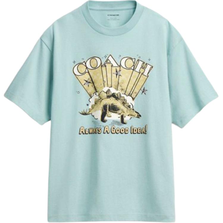

Coach Cotton Loose Fit Round Neck T-Shirt With Dinosaur Print Men Tops Blue-Mist CY575-XT9 XL