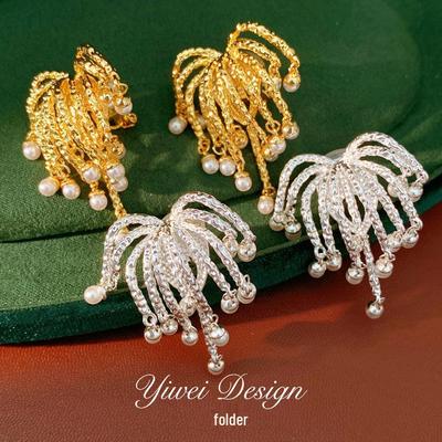 18k Gold Plated Firework Pearl Ear Clips - Elegant, Versatile & Luxurious Design